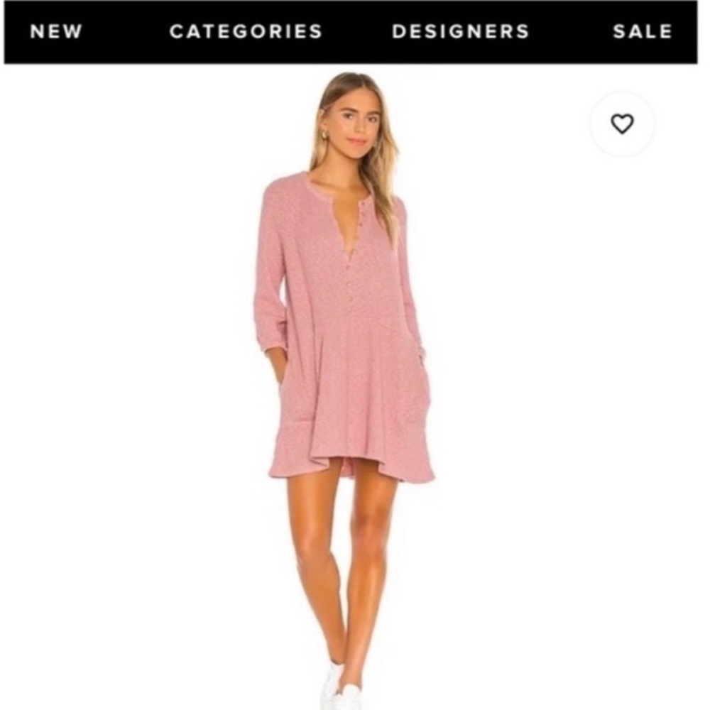 Free People Relaxed Pink V-Neck Long Sleeve Mini Dress